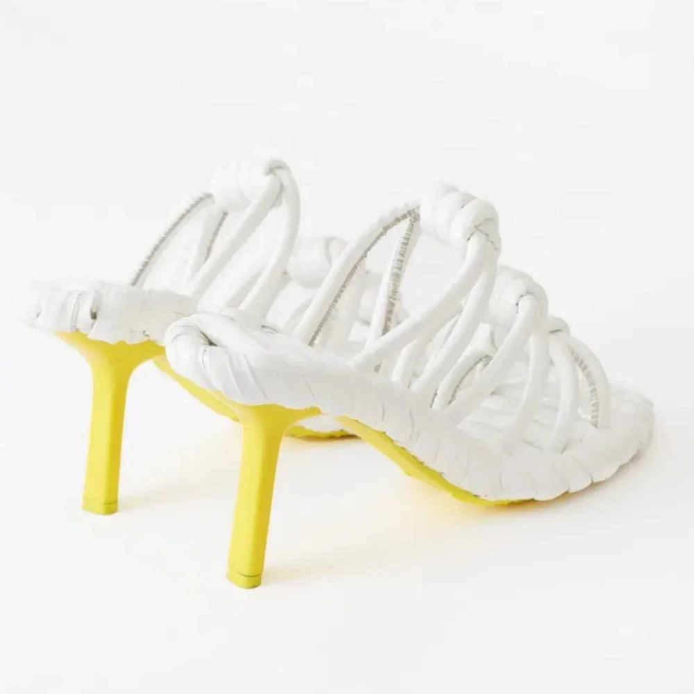 Loewe Petal Knot Leather 90 Sandals White Yellow Size 38 / 8